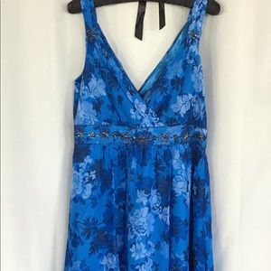 Signature by Robbie Bee blue silk dress.